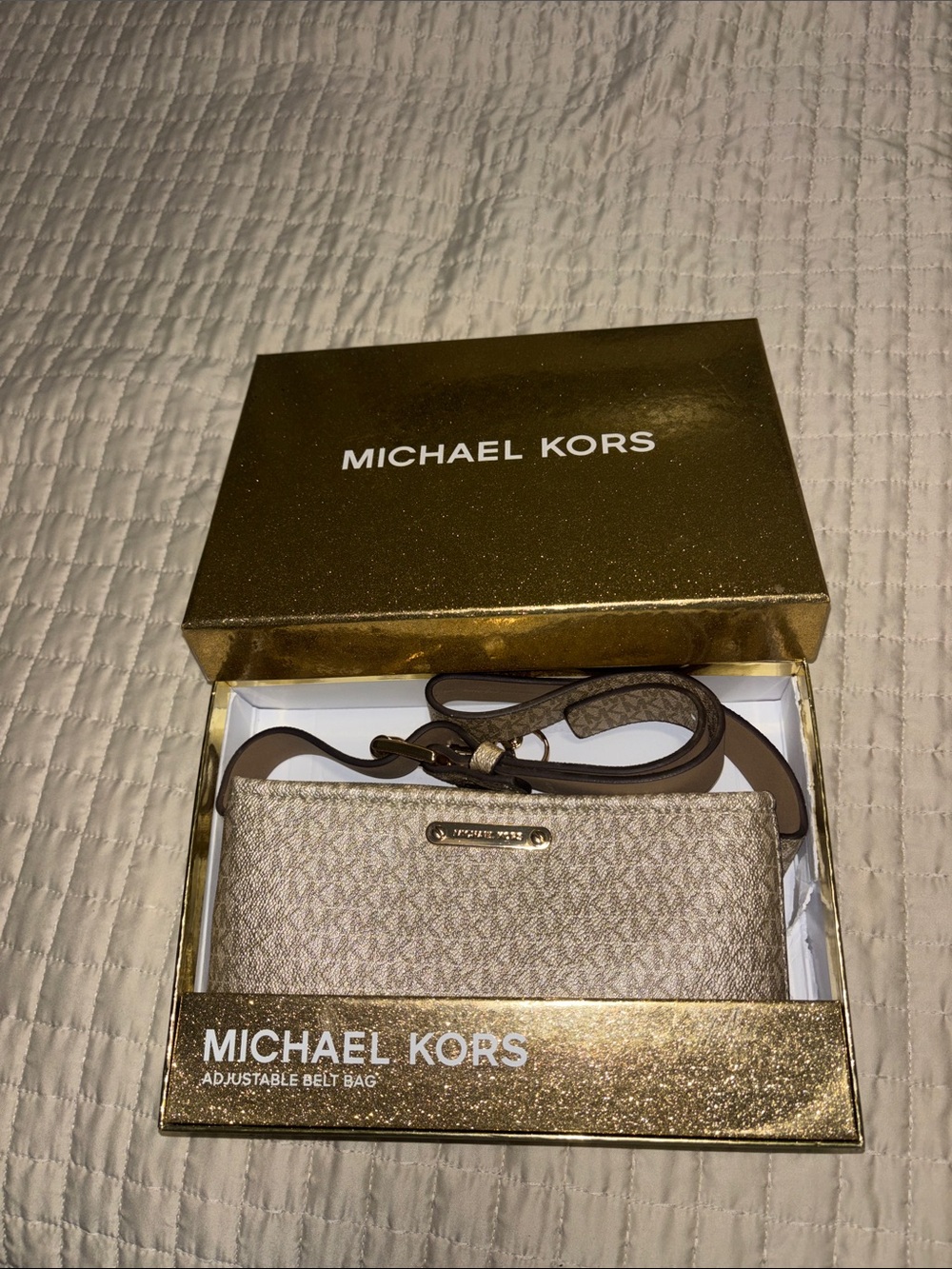 Michael Kors Gold Signature Adjustable Belt Bag New Without Tags
